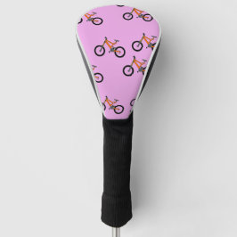 Fietsen patroon op roze golfheadcover
