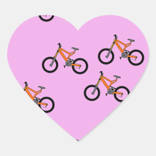 Fietsen patroon op roze hart sticker (Voorkant)