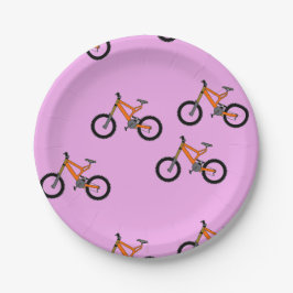 Fietsen patroon op roze papieren bordje