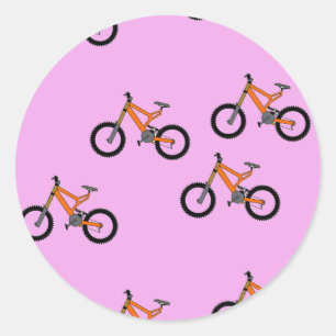 Fietsen patroon op roze ronde sticker