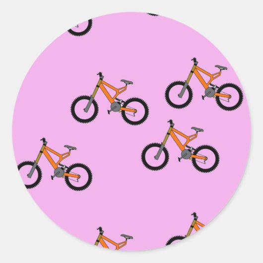 Fietsen patroon op roze ronde sticker (Voorkant)