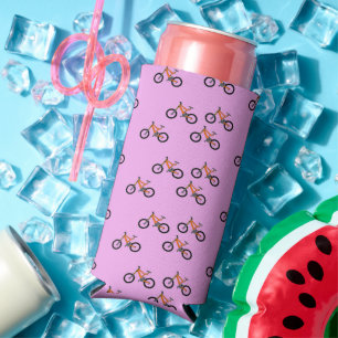 Fietsen patroon op roze seltzer blikjeskoeler