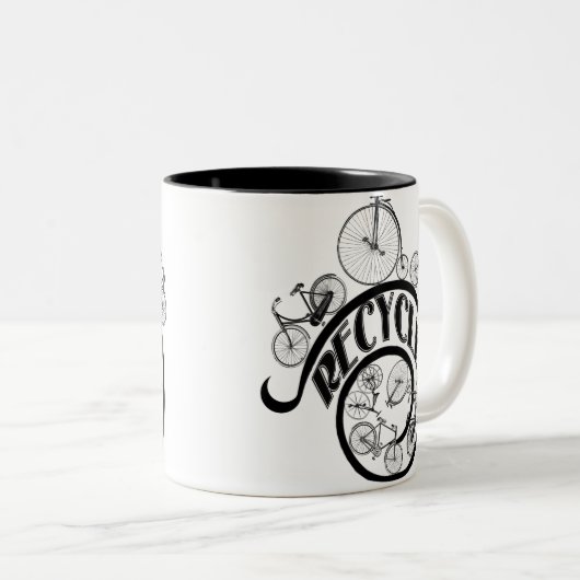  fietsen Recyclen kleding en cadeaus Tweekleurige Koffiemok (Voorkant rechts)