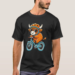 Fietsen rijden op een fiets Schotse Hooglander koe T-shirt