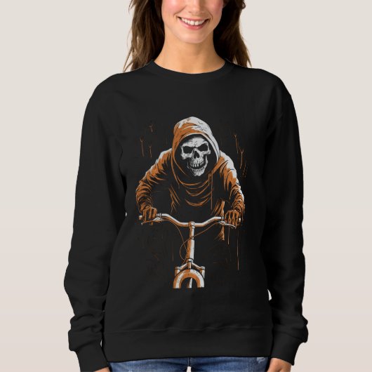 Fietsen Skull Grim Reaper Fiets Spooky Halloween Trui (Voorkant)