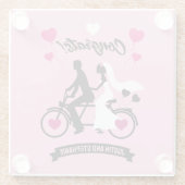Fietsen Tandem Romantische bruiloft en Verloving Glazen Onderzetter (Achterkant)