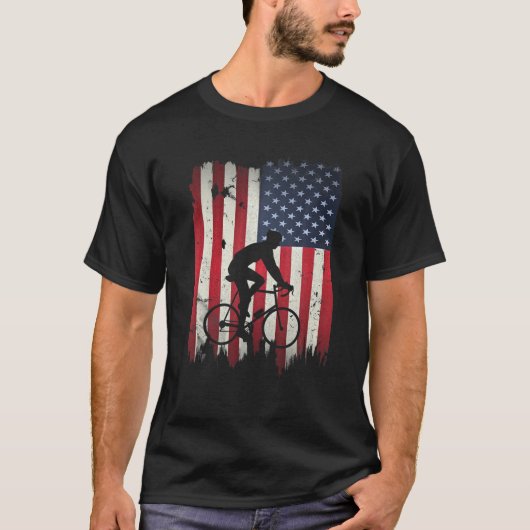 Fietsen USA Amerikaanse vlag 4 juli Fietsgeschenk  T-shirt (Voorkant)