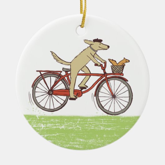 Fietsen van honden en eekhoorns Kunst voor dieren Keramisch Ornament (Voorkant)
