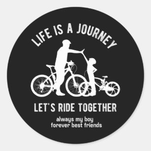 Fietsen van vader en zoon Riding Vader en Jongen Ronde Sticker