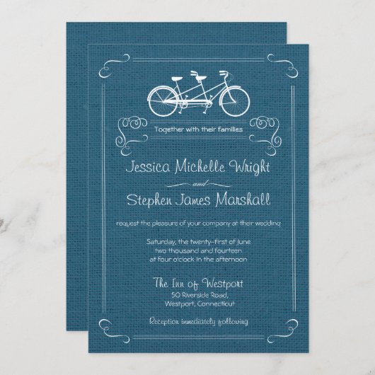Fietsen voor twee blauwe bruiloft-uitnodigingen kaart (Voorkant / Achterkant)