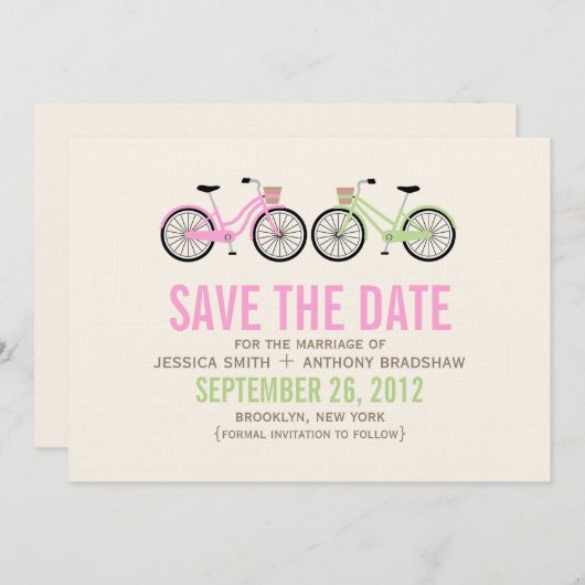 Fietsen Zijn en haar bruiloft redden de datum Save The Date (Voorkant / Achterkant)