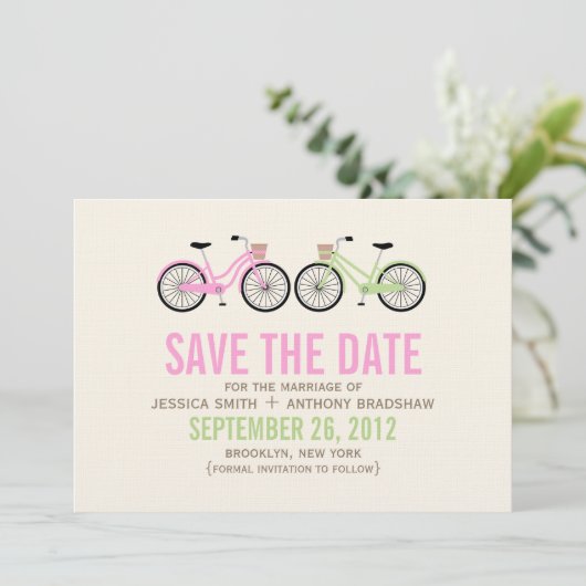 Fietsen Zijn en haar bruiloft redden de datum Save The Date (Staand voorkant)