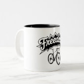 Fietsen zijn vrijheid tweekleurige koffiemok (Voorkant links)
