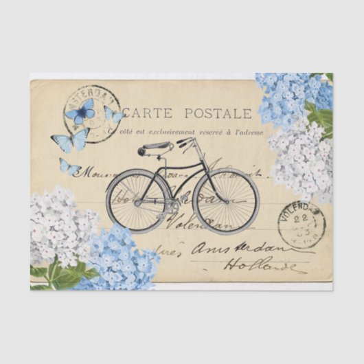  fietsenblauw bloemenpapier voor Briefkaarten Tissuepapier (Voorkant)