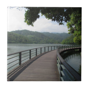 Fietsenbrug over water tegeltje