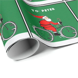 Fietsende Kerstman Kerstcadeau Cadeaupapier