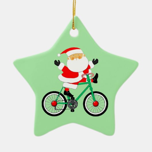 Fietsende Kerstman op de fiets Keramisch Ornament (Voorkant)