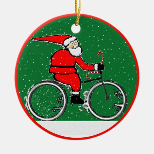 Fietsende Kerstman Verzamelaars Keramische Versier Keramisch Ornament (Voorkant)