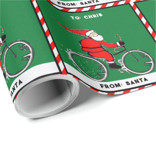 Fietsende Kerstman Wielrenner Cadeaupapier