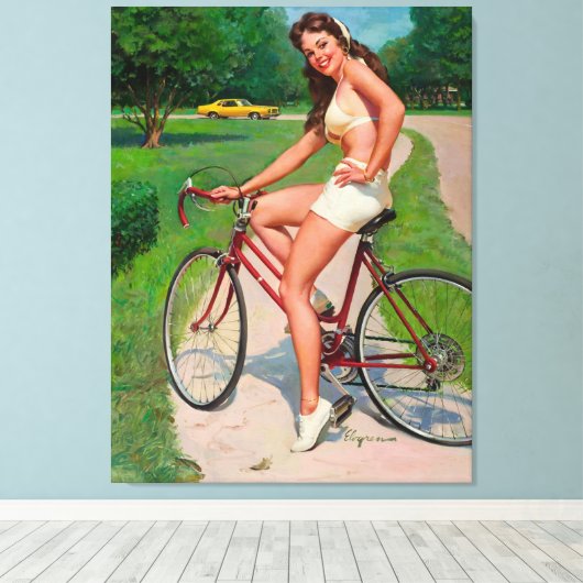 fietsenfietsenpop pop in meisje canvas afdruk (Insitu (Houten vloer))