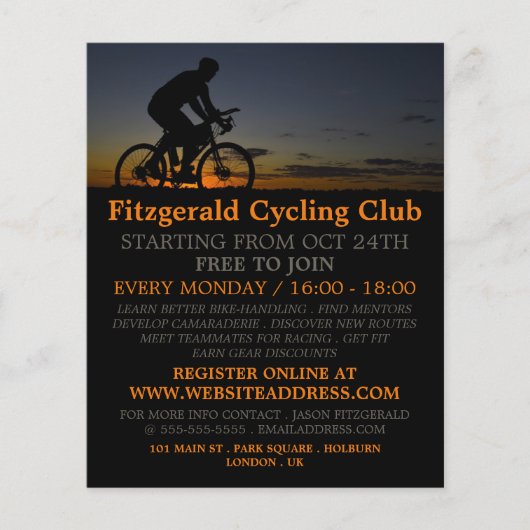 Fietsenlijst bij nacht, fietsclub Adverteren flyer (Voorkant)