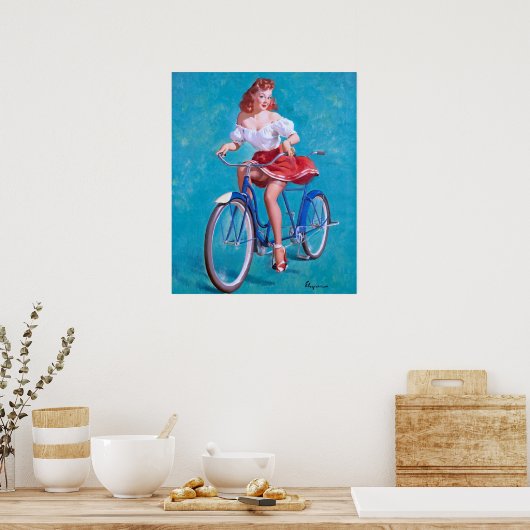 Fietsenmeisje omhoog poster (Keuken)