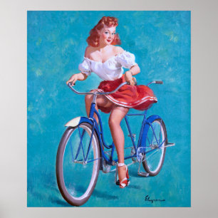 Fietsenmeisje omhoog poster