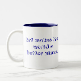 Fietsenprogramma-Mok met "Kunst maakt de wereld be Tweekleurige Koffiemok