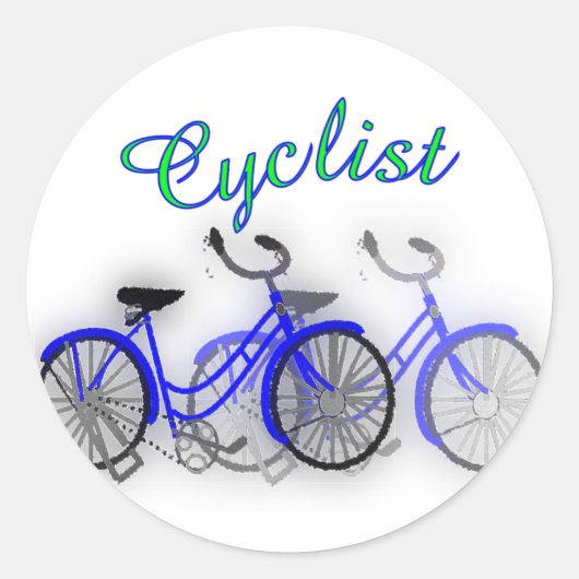 Fietser (1950) Waterverf tekening Ontwerp Ronde Sticker (Voorkant)