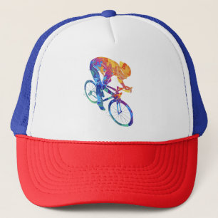 Fietser Aquarel Kleurrijk Dynamische Wielerwedst Trucker Pet