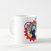 Fietser Draagt Fiets Fietsmonteur Versnelling Koffiemok (Voorkant links)