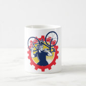 Fietser Draagt Fiets Fietsmonteur Versnelling Koffiemok (Center)