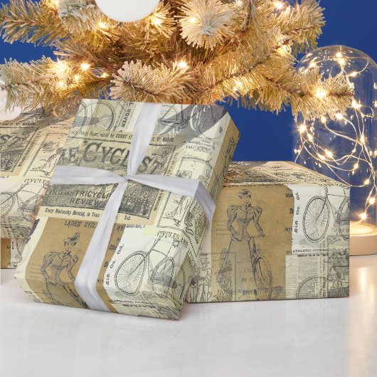  fietser en fietsadvertentiecollage cadeaupapier (Feestdagen)