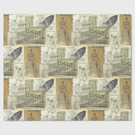  fietser en fietsadvertentiecollage cadeaupapier (Vlak)