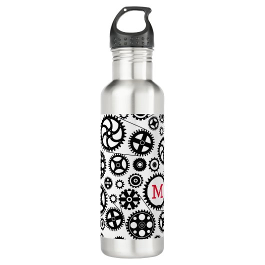 Fietser Fietsen INITIAAL Gear Head Zwart Wit Fun Waterfles (Voorkant)