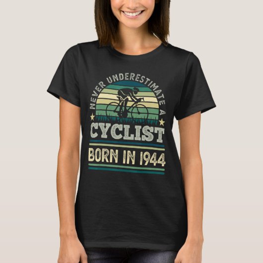 Fietser geboren in 1944 80ste verjaardag Fietsfiet T-shirt (Voorkant)