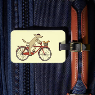 Fietser Hond Met Eekhoorn Vriend - Leuke Dierenkun Bagagelabel