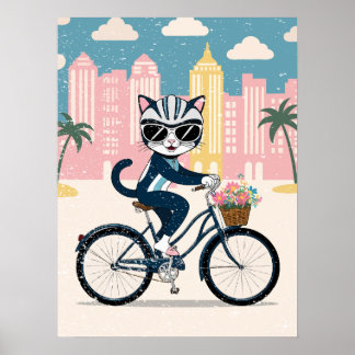 Fietser Kat op een fiets Poster