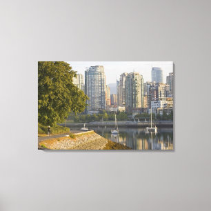 Fietser langs het Seawall Trail in het centrum Canvas Afdruk
