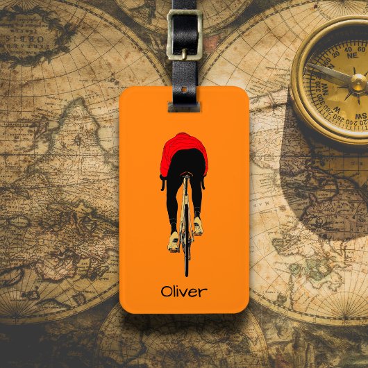 Fietser op oranje achtergrond bagagelabel