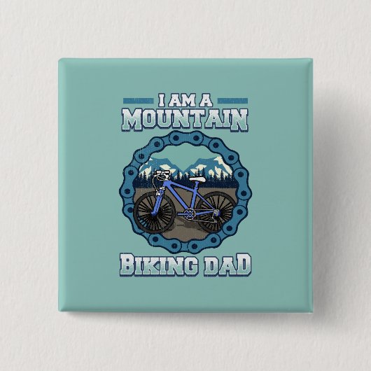 Fietser Pa Mountain Biker Vaderdag Vierkante Button 5,1 Cm (Voorkant)