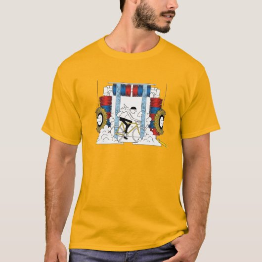 Fietser rijden door auto wassen Cartoon T-shirt (Voorkant)