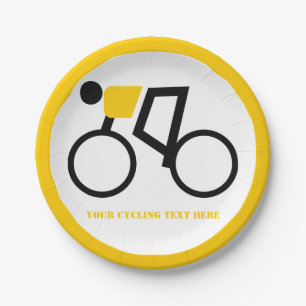 Fietser rijden op zijn fiets icoon geel op maat papieren bordje