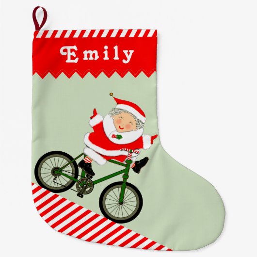 Fietser rijdt grote kerstsok (Voorkant)