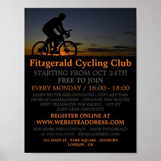 Fietser 's nachts, Fietsclub Adverteren Poster (Voorkant)