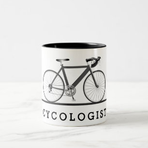 Fietser tekst met grijze fiets tweekleurige koffiemok