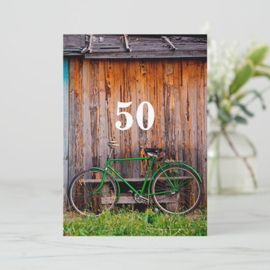 Fietser Verjaardag Uitnodiging - elke leeftijd (Staand voorkant)