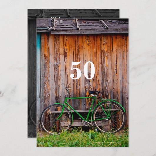 Fietser Verjaardag Uitnodiging - elke leeftijd (Voorkant / Achterkant)