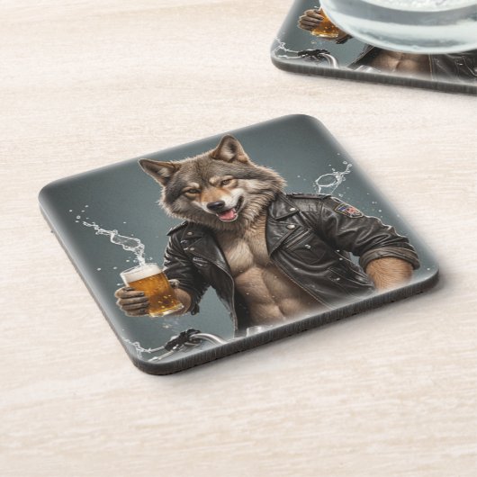 Fietser wolf en bier onderzetter (Linkerzijde)