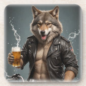 Fietser wolf en bier onderzetter (Voorkant)